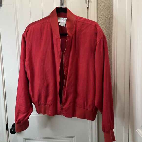 Silk Club Vintage Women’s 100% Linen Bomber Jacket Size L Zip Up Red - Picture 5 of 11